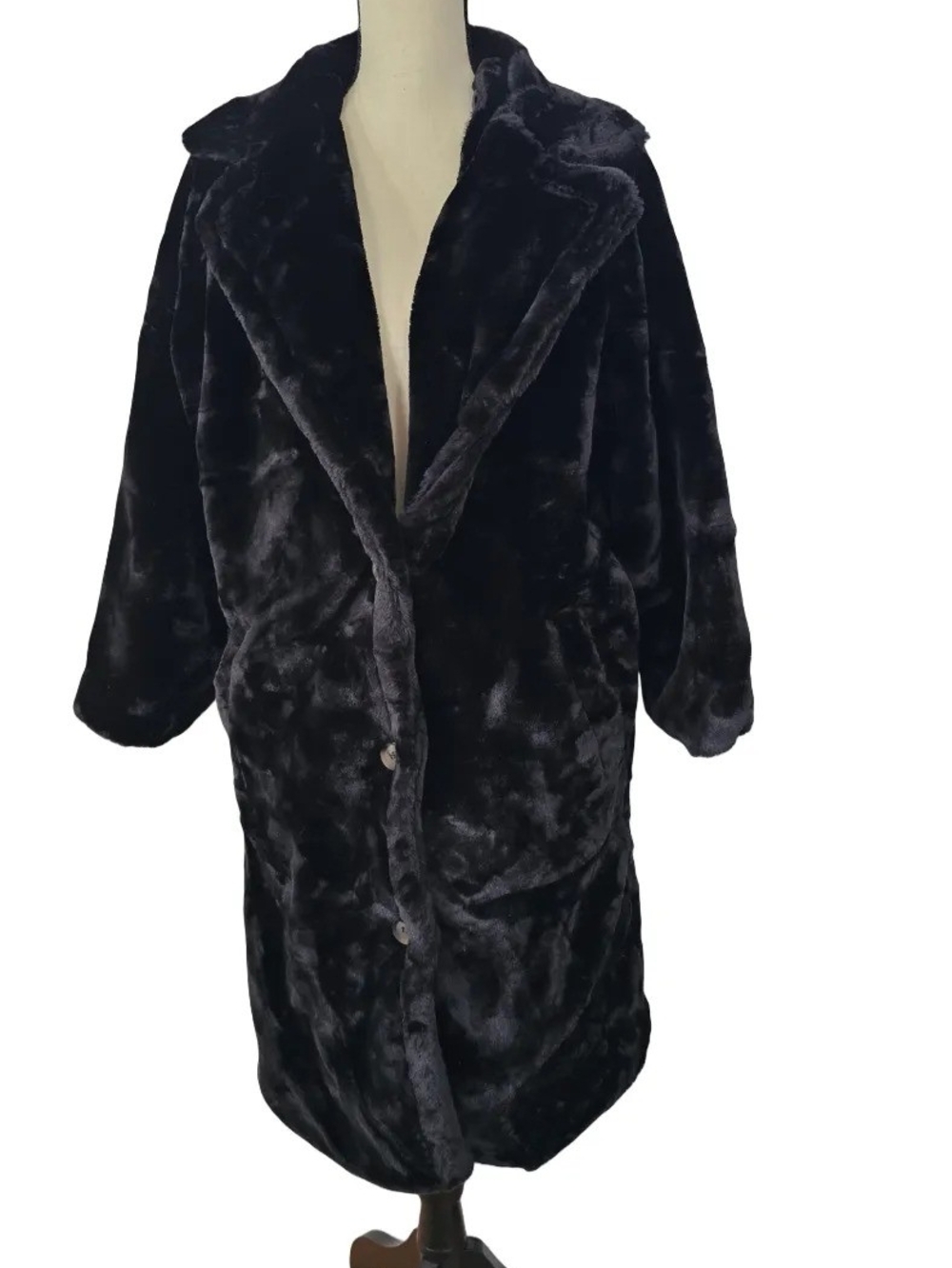 Black Faux Fur Long Coat Size Small Plush Oversized Jacket